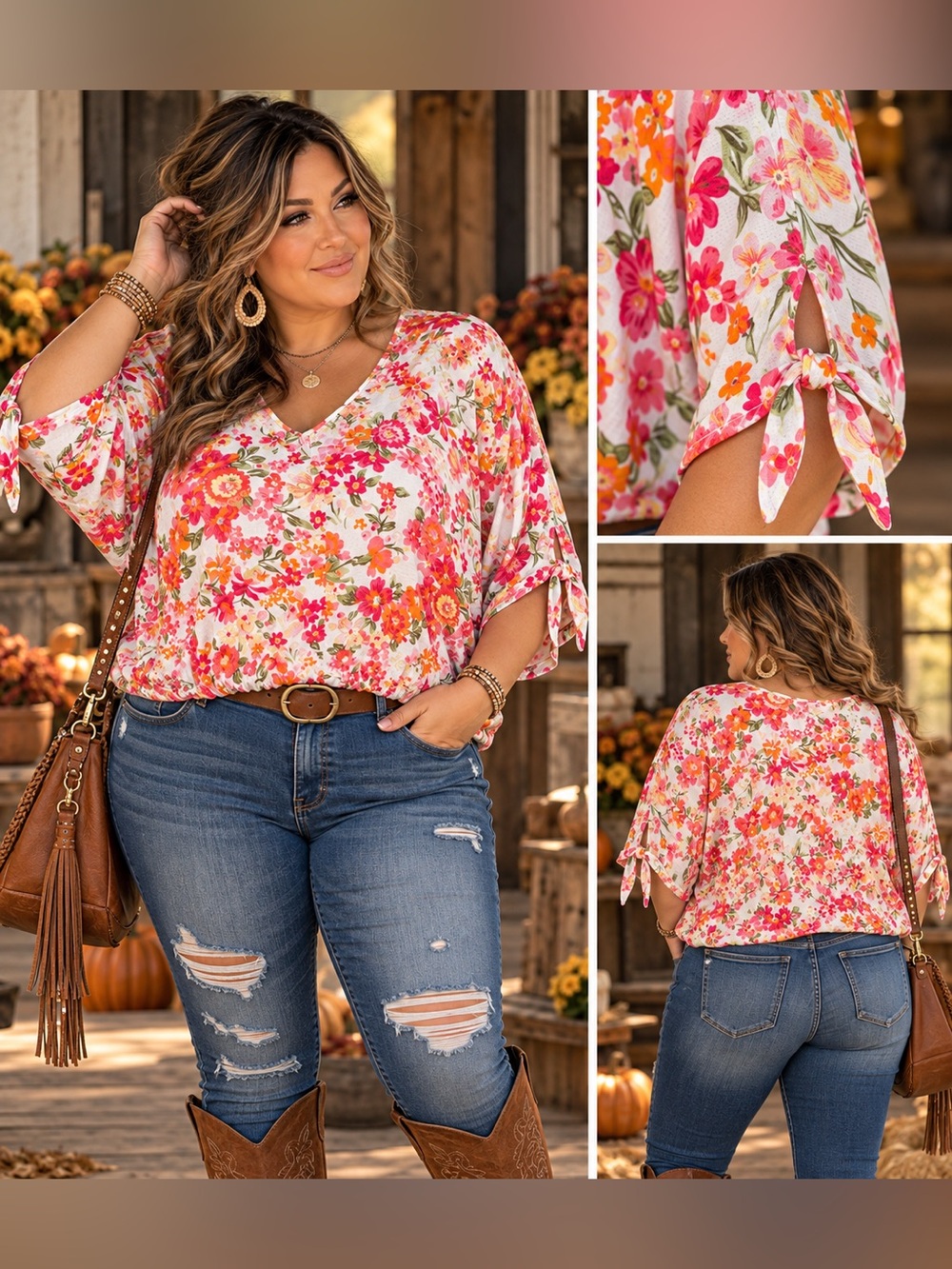 LANE BRYANT Dolman Sleeve Tie Cuff Floral Top NWT